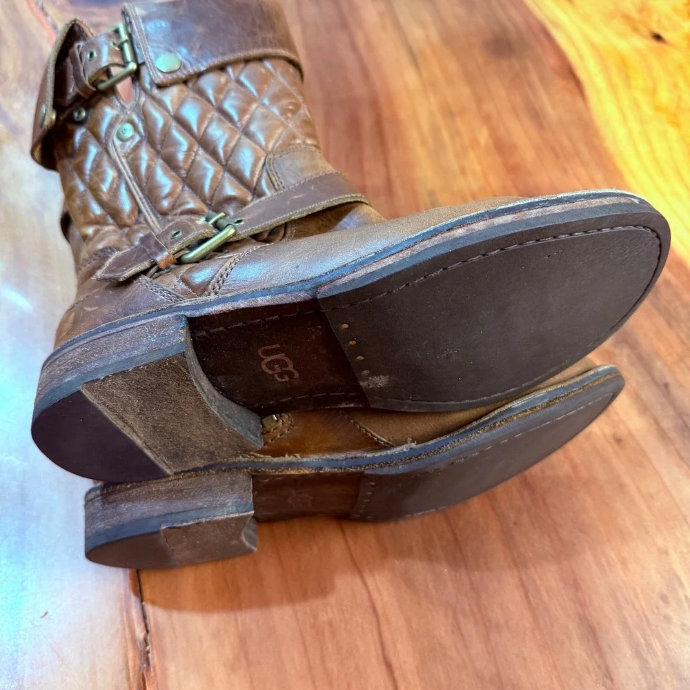 Ugg Conor Fawn Women's Boots 7.5 Leather Brown Boho 1001887 Zip Quilted